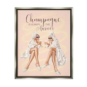 Champagne Typography Quote Pink Glam Robes Cheers by Ziwei Li Floater Frame Typography Wall Art Print 21 in. x 17 in.