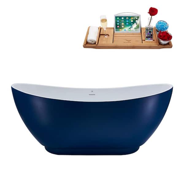 Streamline 62 in. Acrylic Flatbottom Non-Whirlpool Bathtub in Matte Dark Blue with Brushed Gold Drain