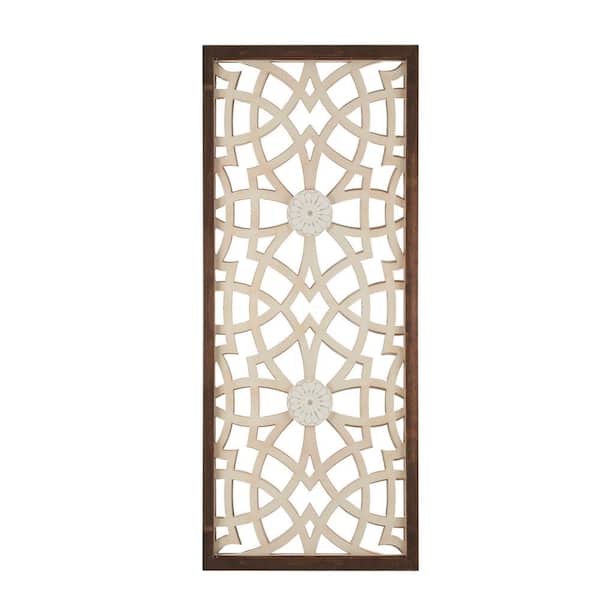 Damask Wood Panel 37.75 in. x 15.75 in. Wood 2-Tone Geometric Wall Art Decor