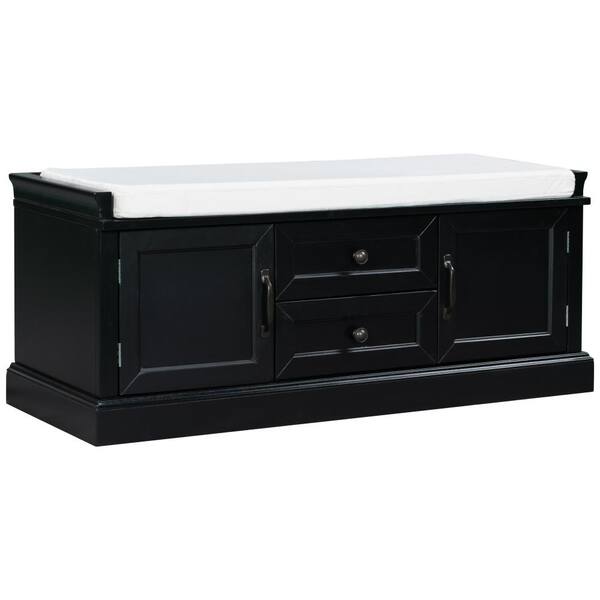 wetiny 43 in. D x 18 in. H x 16 in. W Black Storage Bench with Movable Cushion