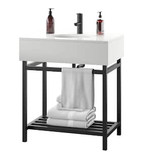 30 in. W x 20 in. D Vanity in Black with Stone Vanity Top and White Basin