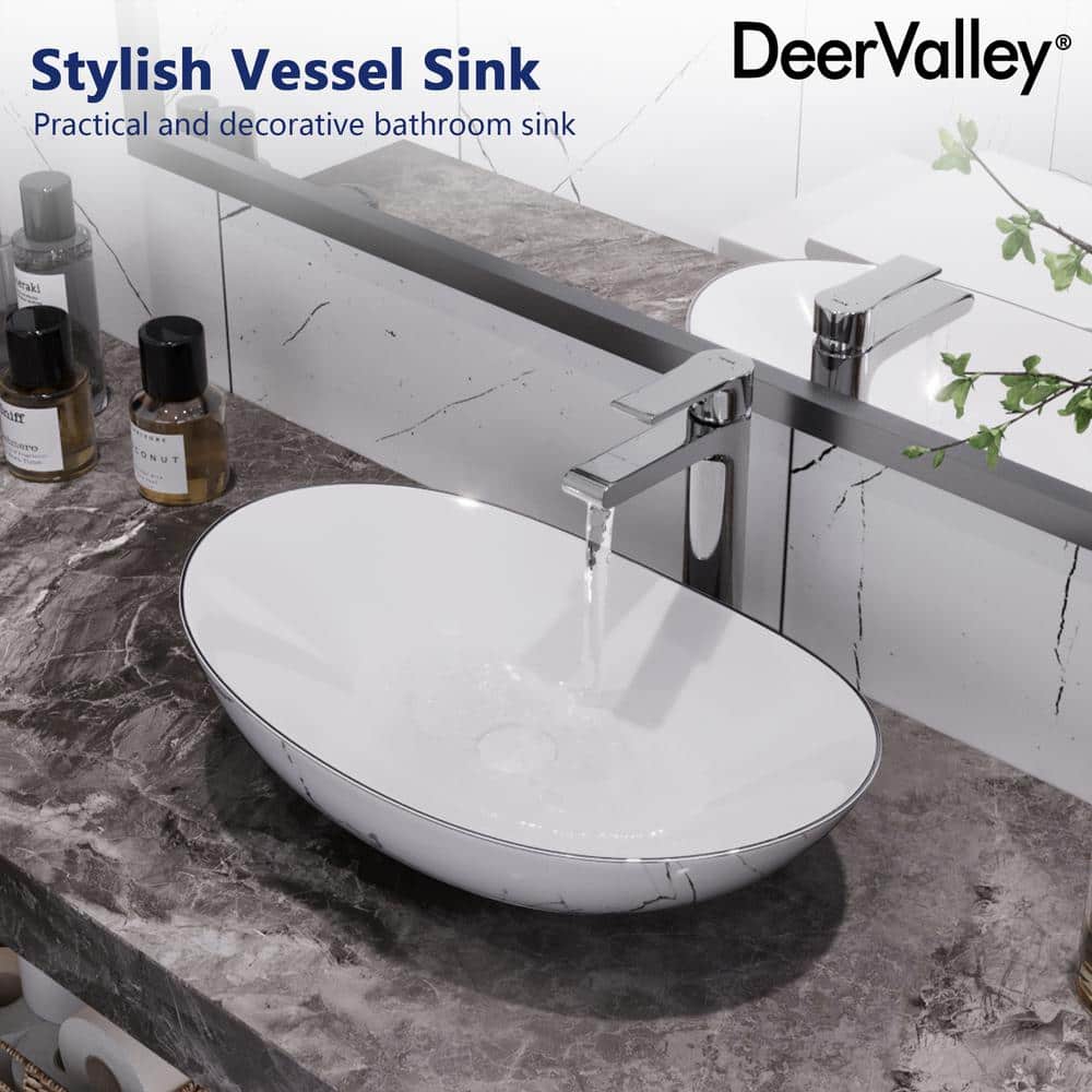 DeerValley 20" White Ceramic Oval Vessel Bathroom Sink