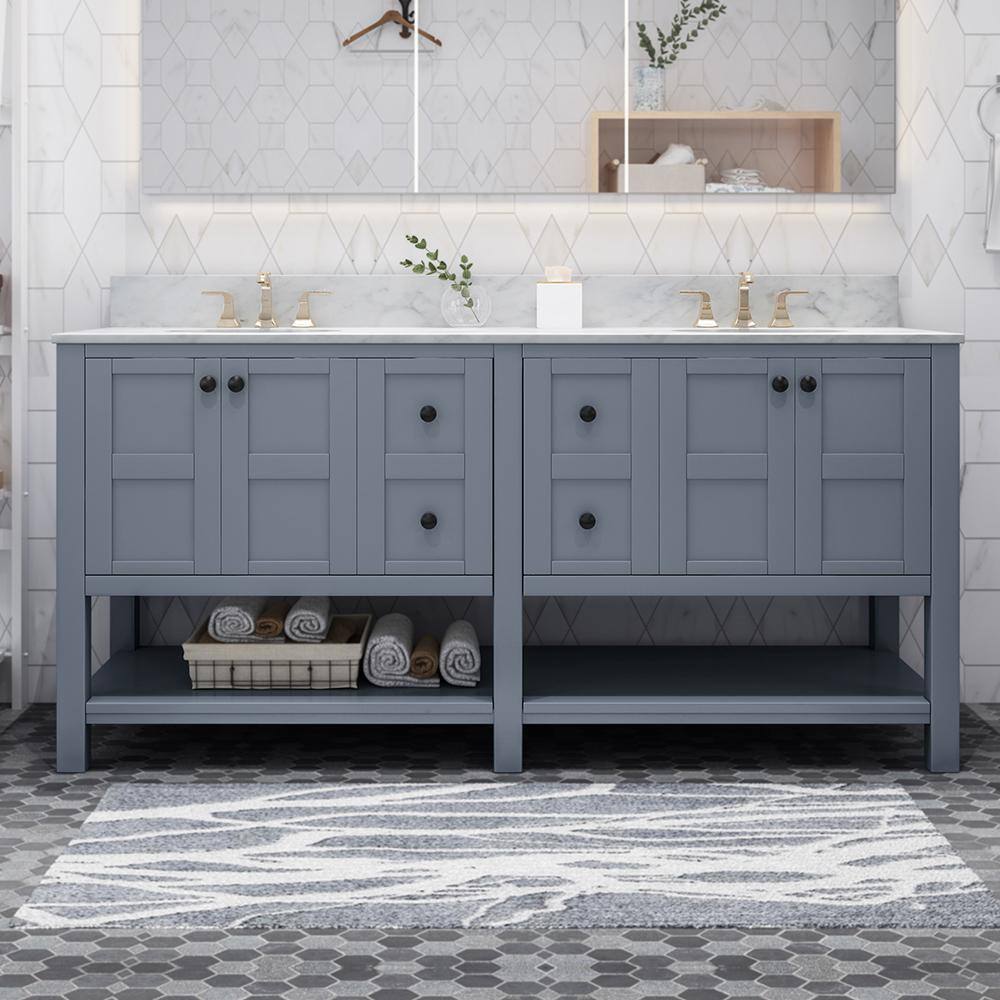 73 in. W x 22 in. D x 40 in. H Double Sink Freestanding Bath Vanity in Grey