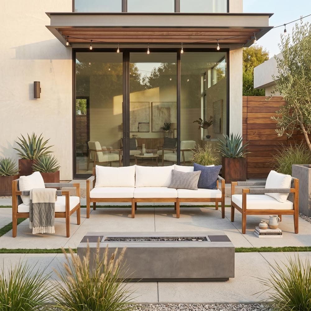 3-Piece Wood Outdoor Sectional Sofa Set with Beige Cushions price history on PriceWatchPro