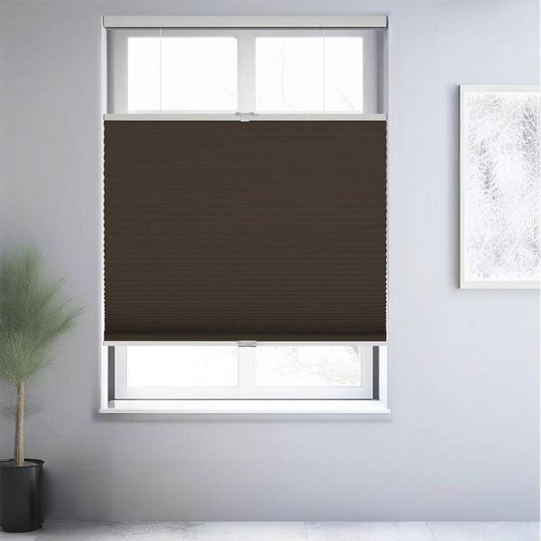 Cut-to-Size Brown Blackout Cordless Top Down Bottom Up Polyester Cellular Shades 69 in. W x 48 in. L