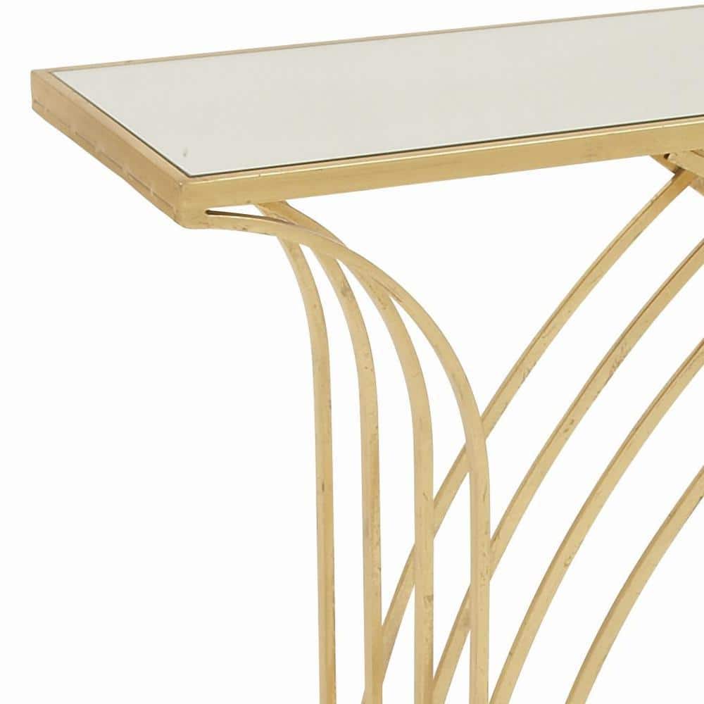 Elegant Gold Metal & Mirrored Glass Art Deco Console Table