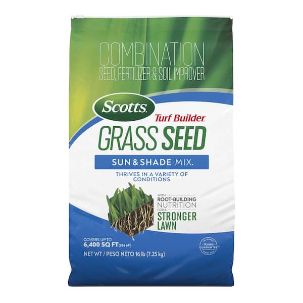 Scotts Turf Builder 16 lbs. Grass Seed Sun and Shade Mix with Fertilizer and Soil Improver Thrives in a Variety of Conditions