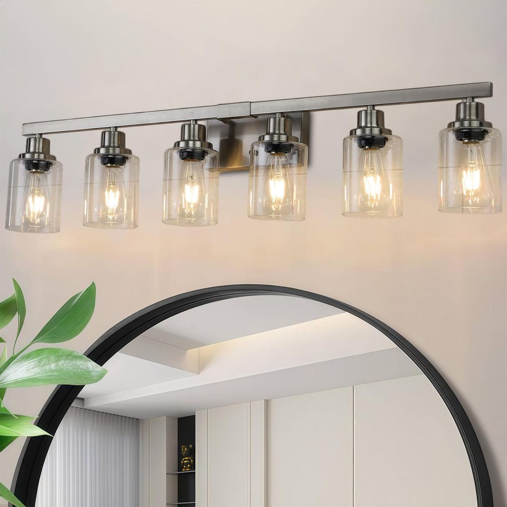 37 in. 6-Light Nickel Bathroom Vanity Light Fixture with Clear Glass Shades for Bathroom Vanity Dressing Area Lighting price history on PriceWatchPro