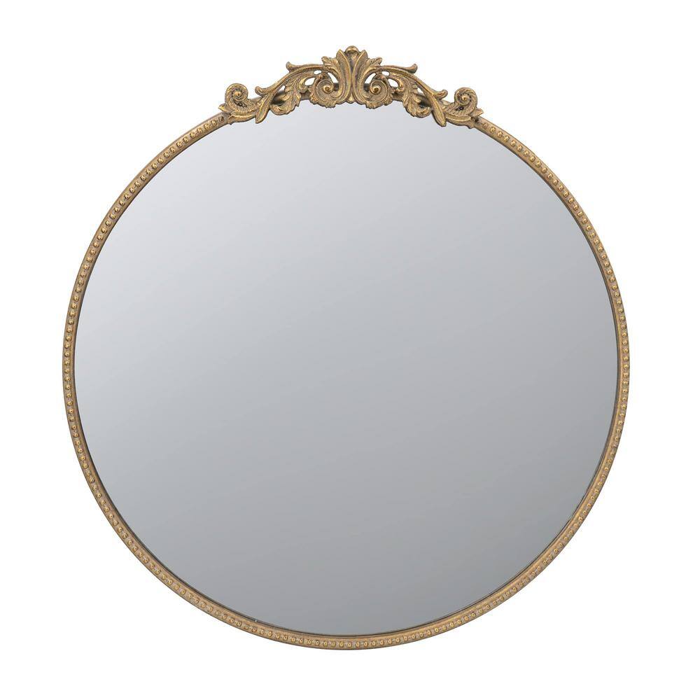 30 in. W x 32 in. H Round Metal Framed Baroque Inspired Wall Decor Bathroom Vanity Mirror in Matte Gold price history on PriceWatchPro