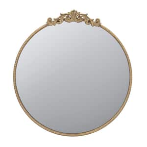 30 in. W x 32 in. H Round Metal Framed Baroque Inspired Wall Decor Bathroom Vanity Mirror in Matte Gold