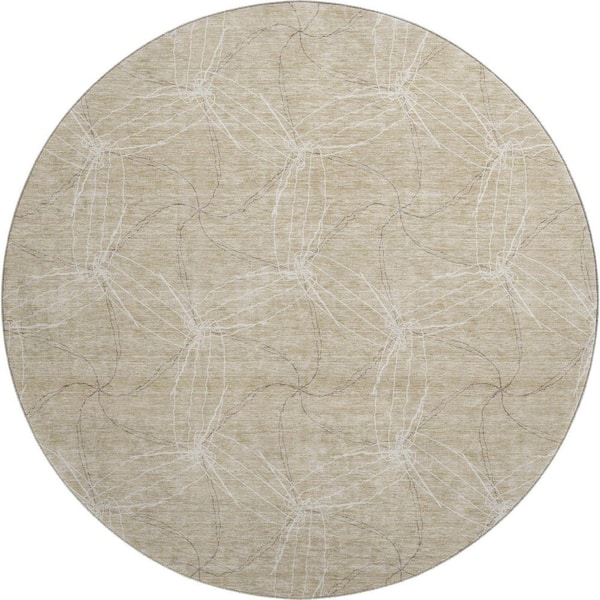 Addison Rugs Mayfield Premium Machine Washable Abstract AMF968 Beige 8 ft. x 8 ft. Round Rug