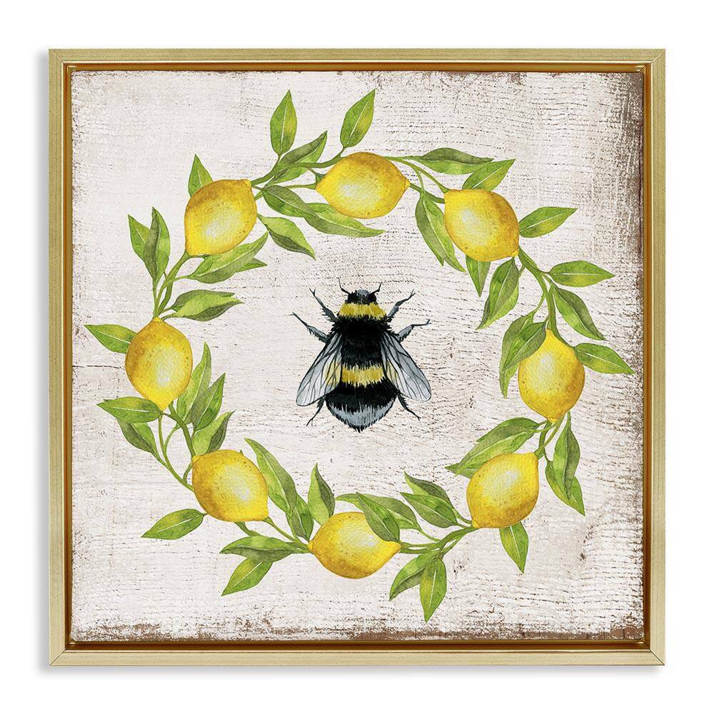 Lemon & Bee Wreath by Creatif Belle Gold Floater Frame Animal Graphic Art Print 18 in. x 18 in. price history on PriceWatchPro