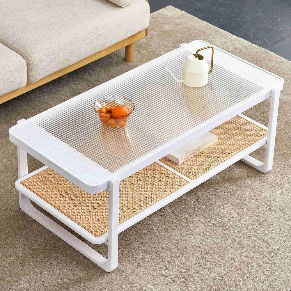 Polibi Modern 45.28 in. White Rectangle Wood Coffee Table RS33405809