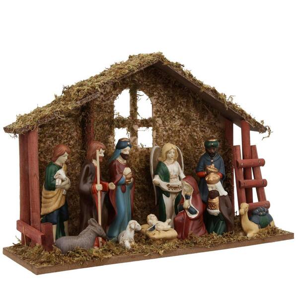 Home Accents Holiday 10 in. Porcelain Nativity Scene Set (13-Piece