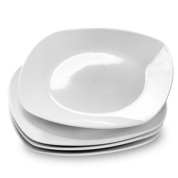 Porcelain Square Dinner Plates Set of 4, 7.5 in Scratch Resistant Microwave Oven Dishwasher Safe Sturdy