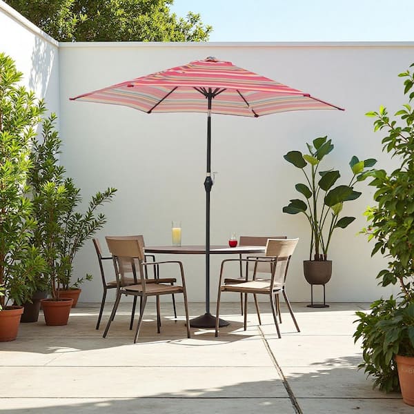 9 ft. Aluminum Market Umbrella with Crank and Push Button Tilt Outdoor Patio Umbrella in Multicolor
