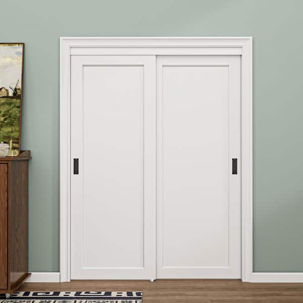 60 in. x 80 in. Paneled 1-Lite Blank Pattern White Primed MDF Sliding Door with Hardware Kit