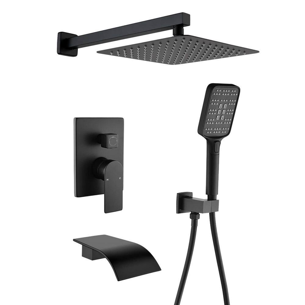 Single Handle 3-Spray Wall Mount Tub and Shower Faucet 1.8 GPM Brass 10 Inch Shower System in Matte Black Valve Included price history on PriceWatchPro