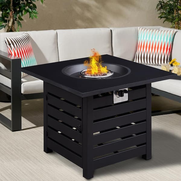 Mondawe 32 in. 50000 BTU Black Frame Square Metal Outdoor Propane Gas Fire Pit Table