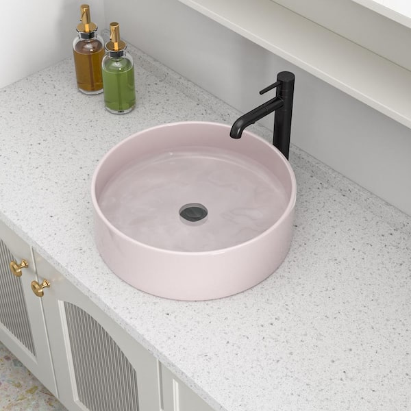 15.75 in. Modern Round Ceramic Bathroom Vessel Sink in Pink