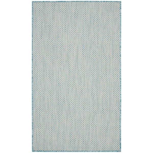Nourison Courtyard Ivory Aqua 3 ft. x 5 ft. Geometric Contemporary Indoor/Outdoor Patio Kitchen Area Rug