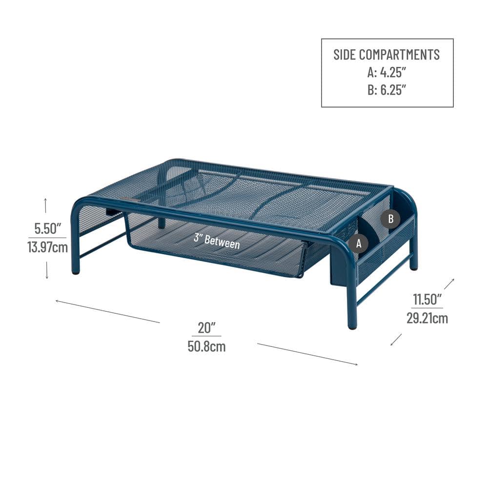 Turquoise Metal Mesh Monitor Stand with Storage