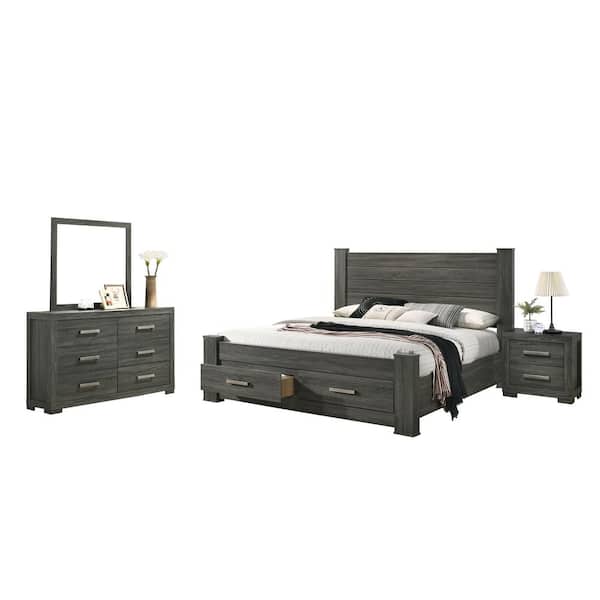 Best Quality Furniture Lisa 4-Piece Weathered Grey Eastern King Bedroom Set