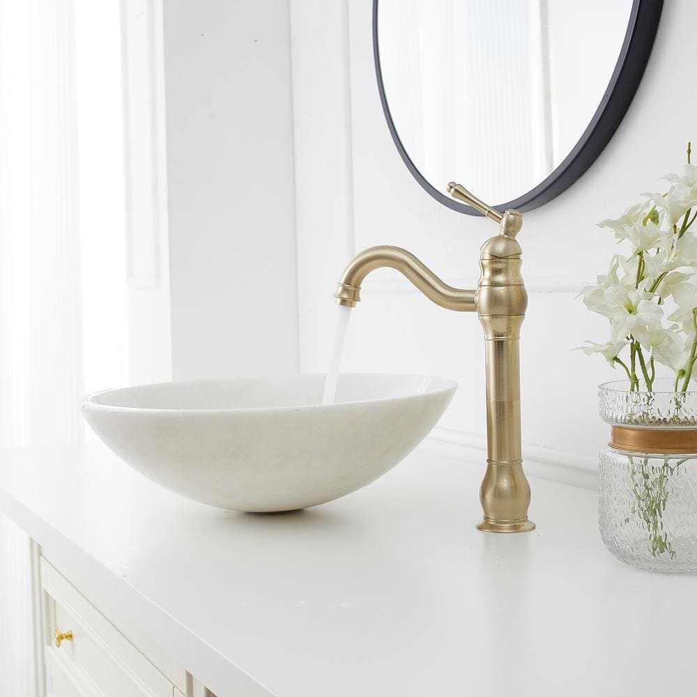 Brushed Gold Single Handle High-Arc Vessel Sink Faucet