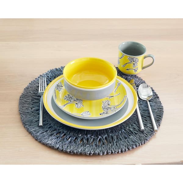 Couleur Yellow Stoneware 16-Piece Dinnerware Set with Service for 4
