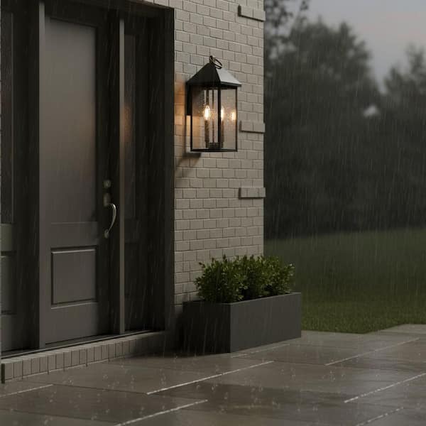 Rhett 2-Light Black Outdoor Hardwired Wall Lantern Sconce