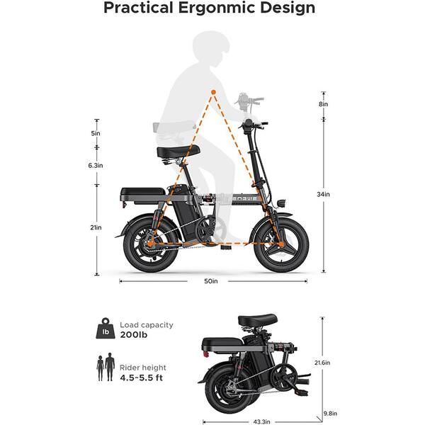 Wildaven 14 in. Folding Mini Electric Bike with 35-Watt Powerful Motor, 4-Volt 10Ah Lithium Battery, 4 Shock Absorptions, Gray, Grays