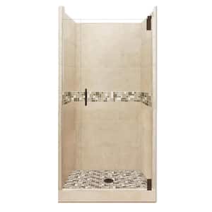 Tuscany Grand Hinged 36 in. x 36 in. x 80 in. Center Drain Alcove Shower Kit in Brown Sugar and Old Bronze Hardware