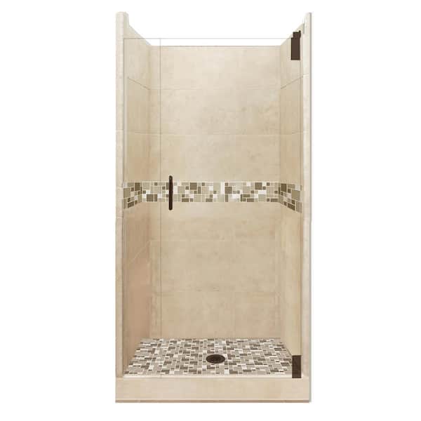 American Bath Factory Tuscany Grand Hinged 36 in. x 36 in. x 80 in. Center Drain Alcove Shower Kit in Brown Sugar and Old Bronze Hardware