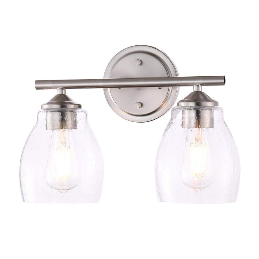 Winsley Brushed Nickel 2-Light Wall Sconce with Clear Seeded Glass