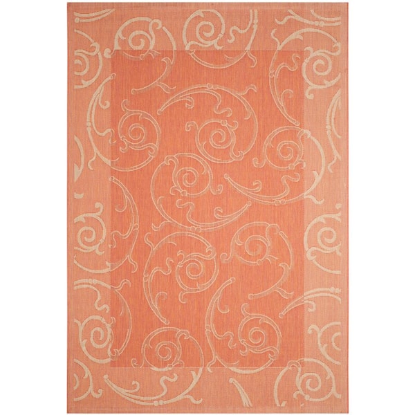 SAFAVIEH Courtyard Terracotta/Natural 4 ft. x 6 ft. Border Indoor/Outdoor Patio  Area Rug