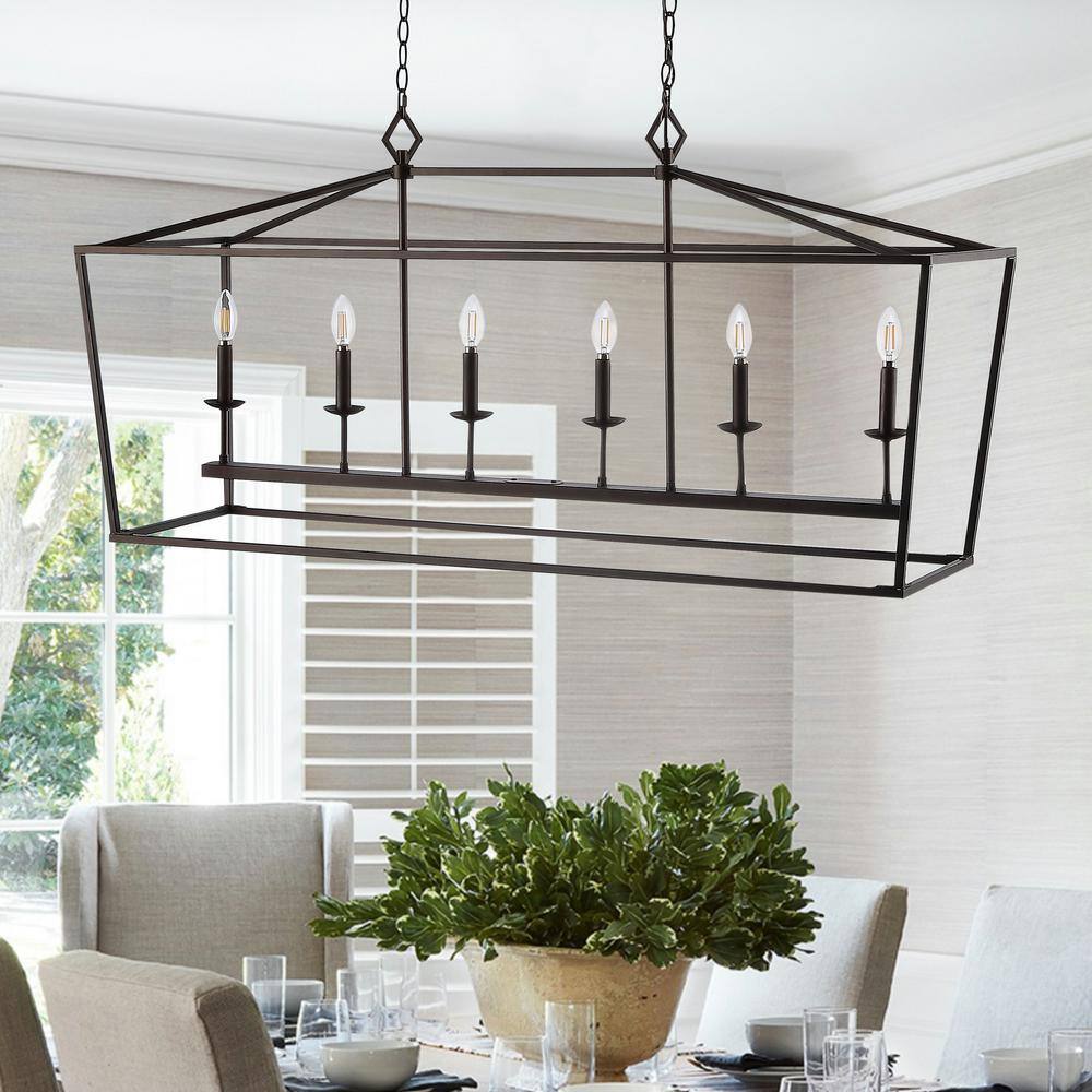 Contemporary Prener 6-Light Industrial Pendant in Oil-Rubbed Bronze Black