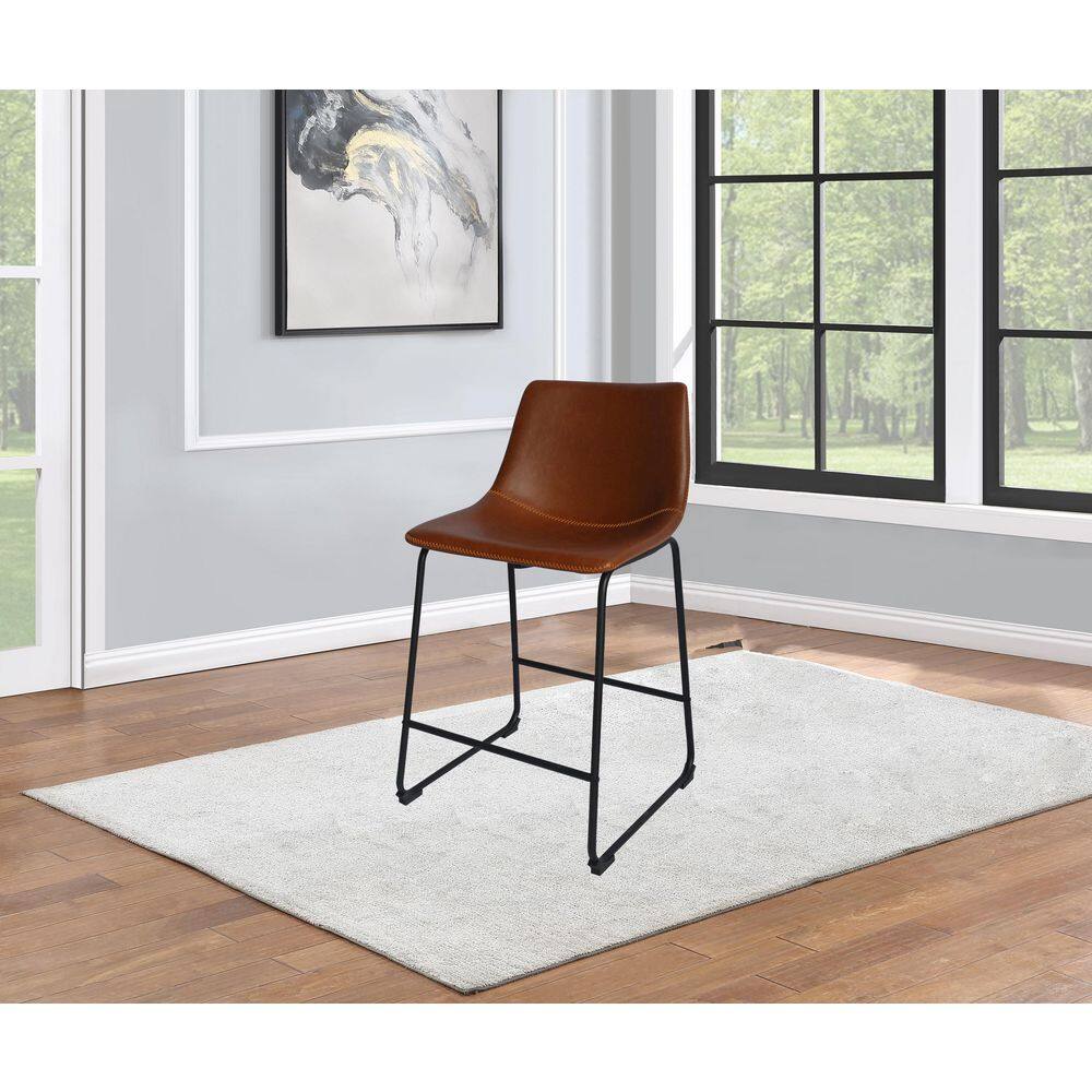 Set of 2 Black Faux Leather Metal Counter Height Chairs
