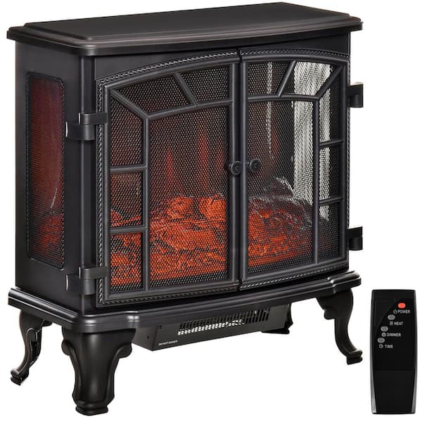 ToolCat 25 in. Freestanding Electric Fireplace Stove in Black, Realistic LED Flames, Remote Control and Overheating Protection