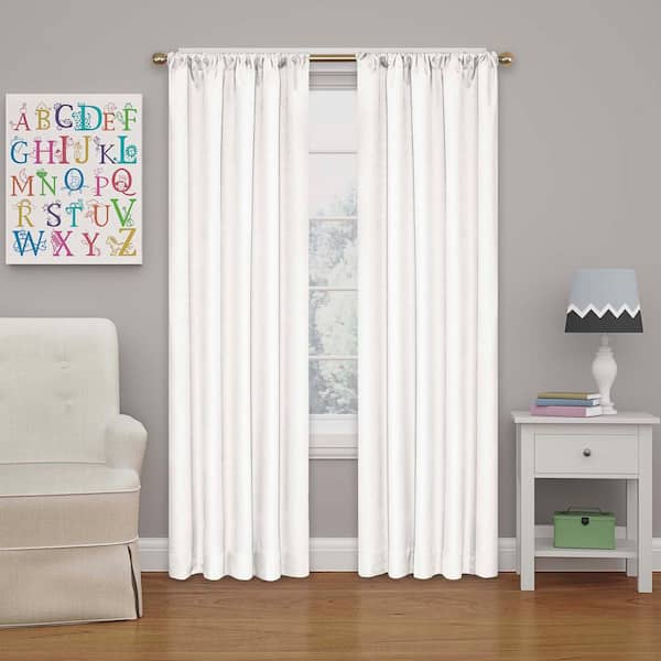 Eclipse Kendall Thermaback White Solid Polyester 42 in. W x 84 in. L Blackout Single Rod Pocket Curtain Panel