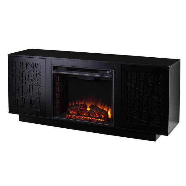 SEI FURNITURE Delgrave 60 in. Freestanding Wooden Media Electric Fireplace TV Stand in Black