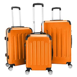 3-Piece Orange Portable Traveling Spinner Luggage Set
