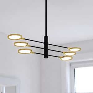 Cullerto 6-Light Matte Black and Gold Contemporary LED Pendant Light Adjustable Arms