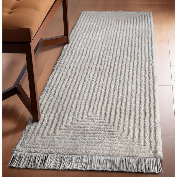 Marina Monroe Modern Solid Shag, Ivory 2 ft. 3 in. x 7 ft. 3 in. Runner, Area Rug