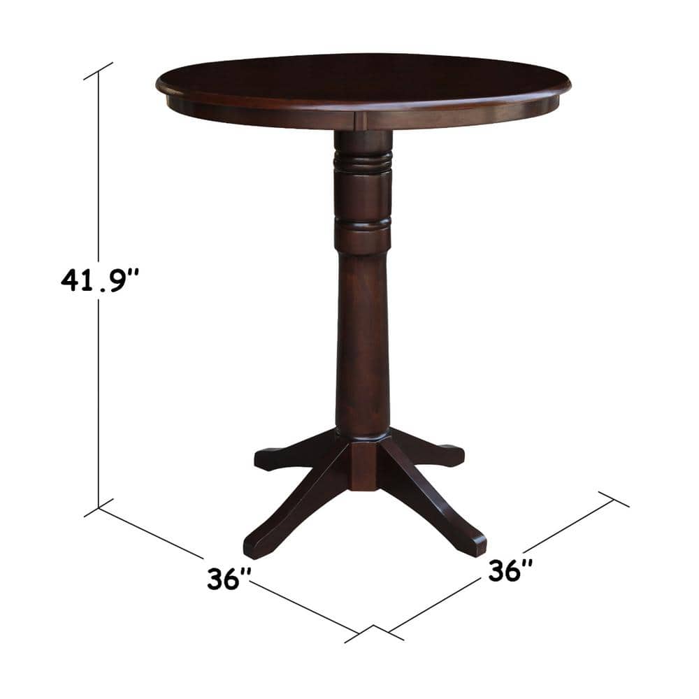 36" Round Mocha Solid Wood Bar Height Table