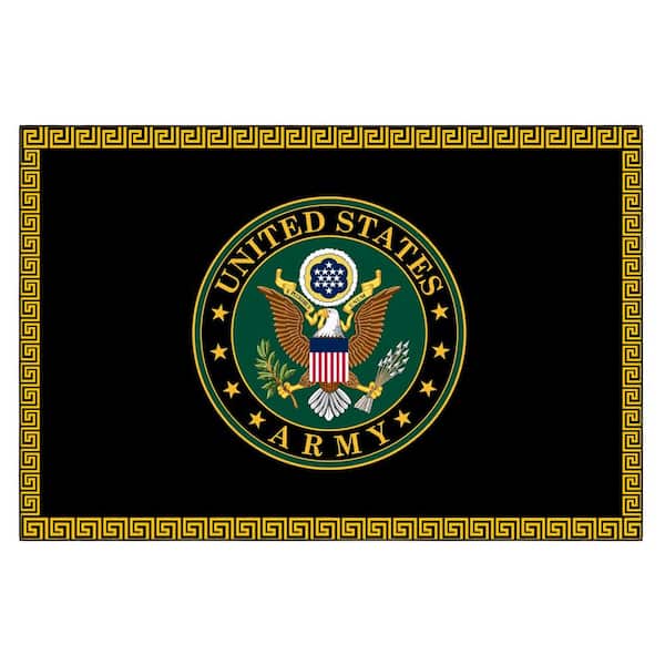Ottomanson Black/Yellow 5 ft. x 7 ft. Man Cave Bedroom US ARMY Logo Border Non-Slip Area Rug