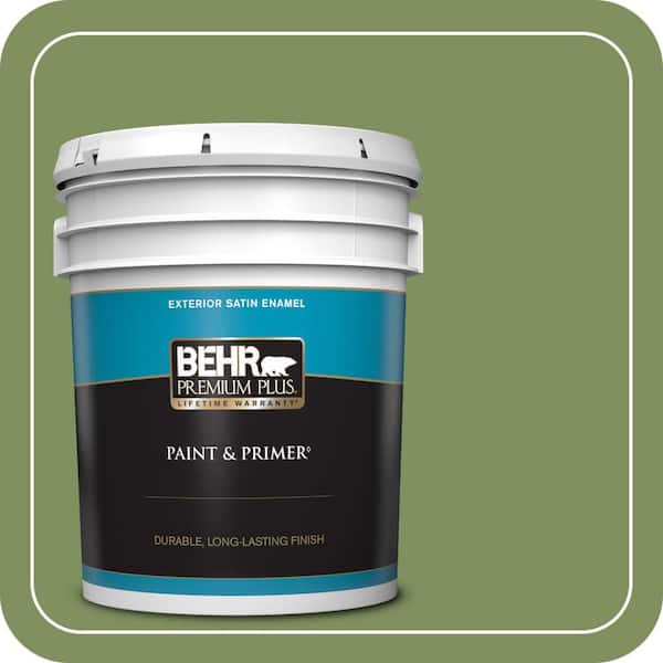 BEHR PREMIUM PLUS 5 gal. #PPU10-03 Green Energy Satin Enamel Exterior Paint & Primer