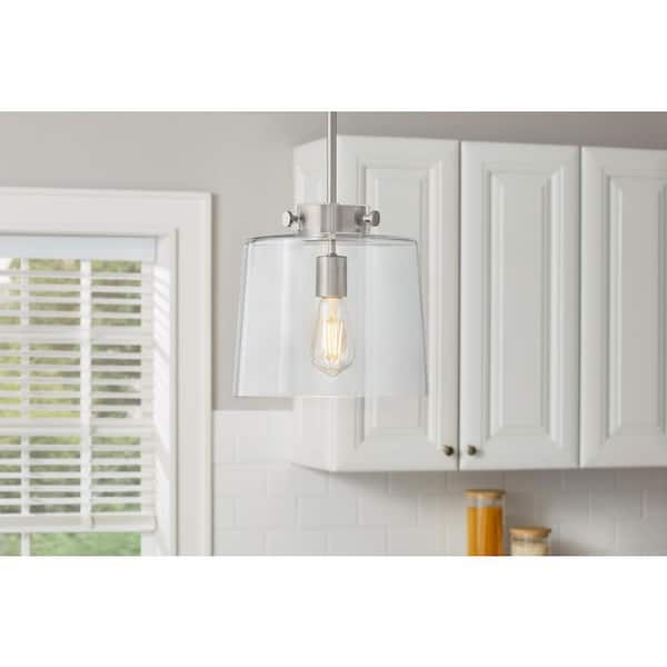 Hampton Bay Mullins 10 in. 1-Light Brushed Nickel Pendant Hanging Light, Modern Industrial Kitchen Pendant Lighting