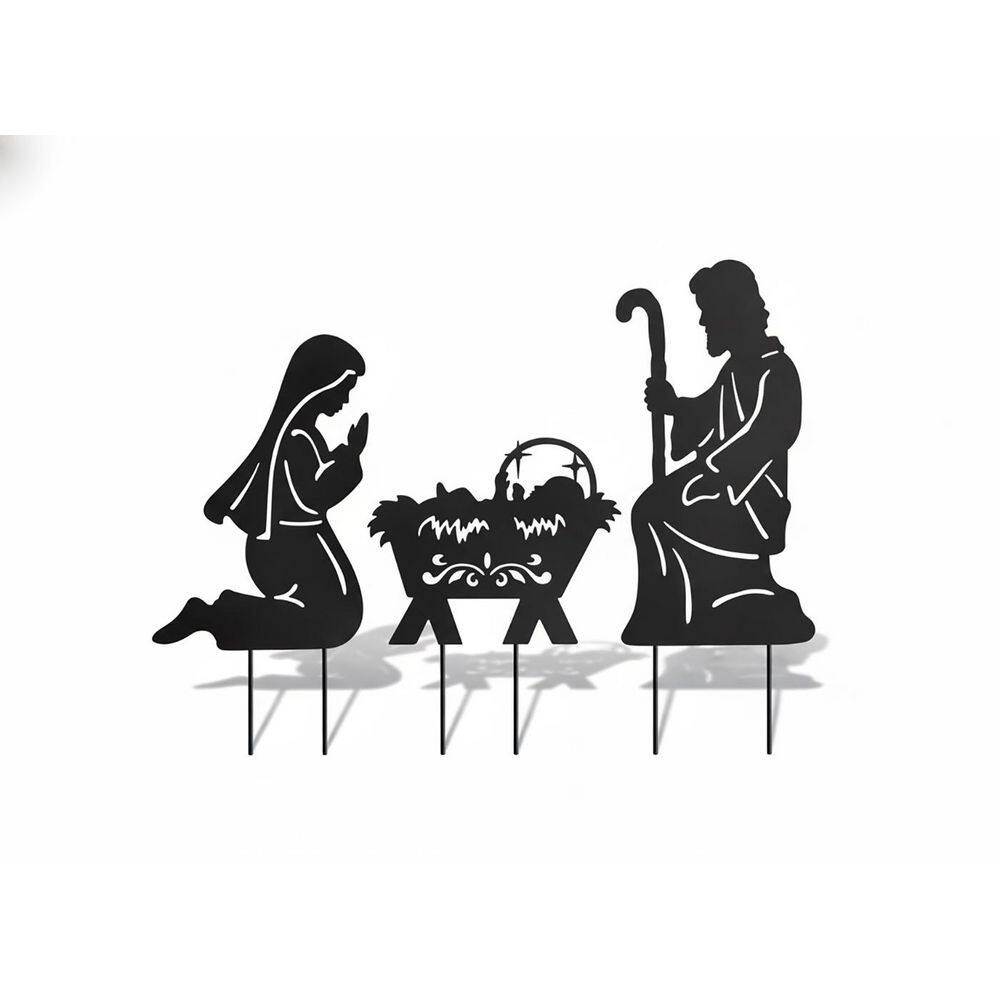 "3Pcs 14"" Nativity Scene Metal Stakes - Black Outdoor Christmas Yard Decor" price history on PriceWatchPro