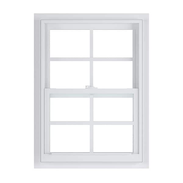 American Craftsman 24 in. x 36 in. 50 Series Low-E Argon Glass Single Hung White Vinyl Fin Window with Grids, Screen Incl