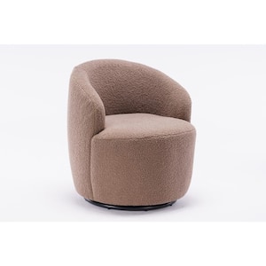 Teddy Chocolate Fabric Swivel Accent Arm Chair Barrel Chair with Black Powder Coating Metal Ring